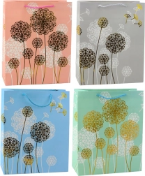 Busta regalo con motivo di soffioni e accenti dorati 32 × 26 × 12 cm