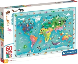 Clementoni puzzle Mappa del mondo con animali MAXI 60 pezzi