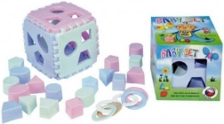 Set per bambini con cubo ad incastri e anelli sonagli
