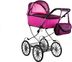 Passeggino retrò per bambole Alice con navicella profonda e borsa