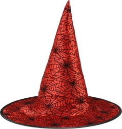cappello da strega rosso con ragnatele per adulti