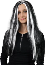 Parrucca lunga in bianco e nero con motivo da strega