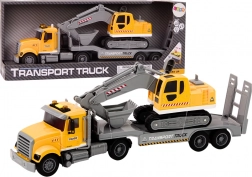 Camion giallo con escavatore cingolato con luci e suoni