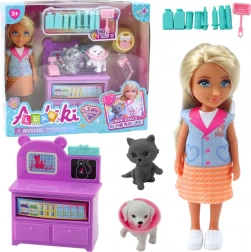 Mini bambola veterinario con animaletti e accessori