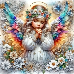 Pittura diamante Angelo con ali arcobaleno 30x40cm