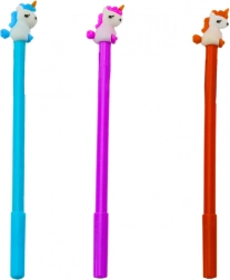 Penna a sfera con unicorno, inchiostro nero, 0,5 mm – mix viola/arancione/blu