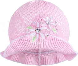 Cappellino bambino lavorato a maglia rosa‑bianco NEW BABY
