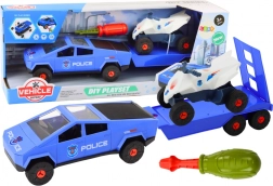 Set di polizia per bambini: auto con quad e rimorchio DIY, blu