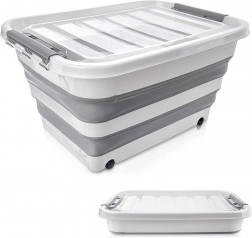 Scatola portaoggetti pieghevole su ruote 30 l con coperchio trasparente KEMP