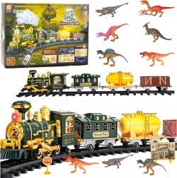 Classica ferrovia elettrica con dinosauri e telecomando RC, luci, suoni e fumo – 39 pezzi