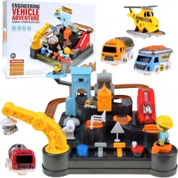 Pista di costruzione meccanica con macchinine ed elicottero