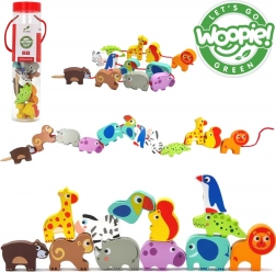 woopie green animali safari in legno da infilare – 13 pezzi