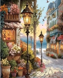 Mosaico di diamanti - Strada fiorita con lampioni