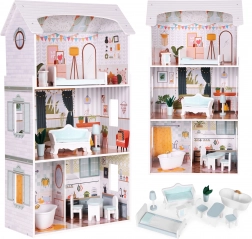 Casa delle bambole Alice – 3 piani, 4 stanze, set con 9 pezzi di mobili Ecotoys
