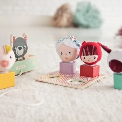 Carrellino trainabile Lilliputiens lupo Ludovic con attività e incastri di forme