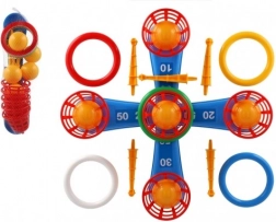 Gioco da lancio per bambini con cerchi e cestini con palline nella rete