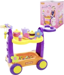 Carrello da servizio con ruote e stoviglie da cucina