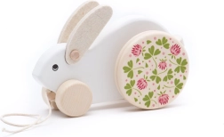 Grande coniglio trainabile bianco in legno Bajo