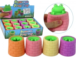 Giocattolo antistress rana verde saltellante dal barile