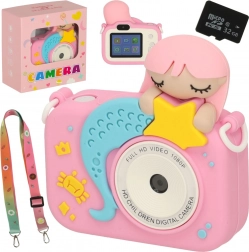 Macchina fotografica digitale per bambini rosa con motivo di sirena