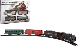 Set ferroviario con binari e luce (locomotiva + 3 vagoni)