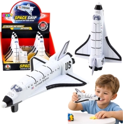 Shuttle spaziale in metallo con motore a retrocarica, bianco