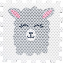 Tappeto puzzle in schiuma con motivo lama – bianco