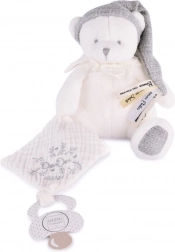 Set regalo orsetto di peluche con clip portaciuccio e copertina, grigio 20 cm