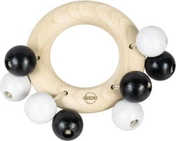 Detoa sonaglino in legno ad anello con palline – bianco e nero