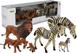 set di figurine africa – animali selvatici: famiglia di leoni e zebre