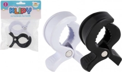 Clip in plastica per passeggino 2 pz bianco‑nero 7,5 × 5 cm