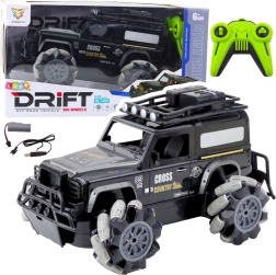 Auto da drift fuoristrada RC 1:12, nero, rotazioni a 360° e LED