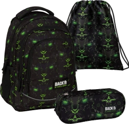 Set scolastico BackUP Monster Green 3 in 1 – zaino, astuccio e sacca