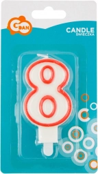 Candela numero 8 con contorno rosso