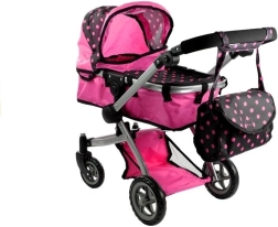 Passeggino per bambole Alice 2in1, profondo e sportivo, rosa a pois
