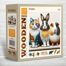 Puzzle in legno Gatto, Coniglio e Porcellino d'India 250 pezzi di Wooden City