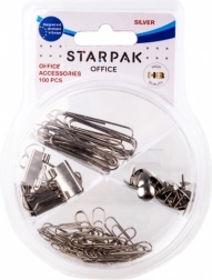 Accessori da ufficio argentati in scatola trasparente