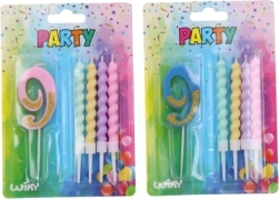 Candela party numero 9 con candeline aggiuntive