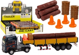 Camion con tronchi 1:24, cabina blu, rimorchio staccabile, luci e suoni