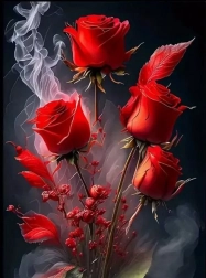 Pittura diamantata fiori di rosa nel fumo 30 × 40 cm