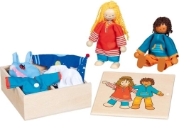 Goki bambole Fynja e Fabio con vestitini in scatola di legno