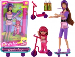 Set Bambole Defa Lucy con Monopattino Rosa e Skateboard