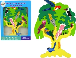 Puzzle ad albero in legno con pappagalli