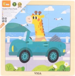 Puzzle di legno con giraffa in auto, 9 pezzi