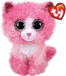 TY mascotte gatto rosa con pelo riccio Reagan 24 cm