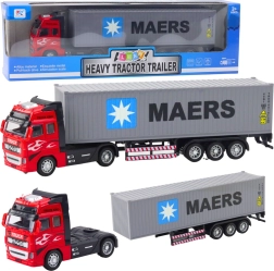 Camion container con motore pull-back, porte apribili, rosso-grigio