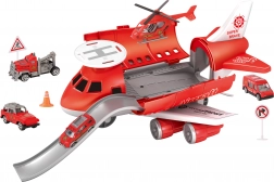 Stazione aerea dei vigili del fuoco con veicoli ed elicottero