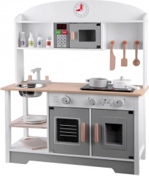 Cucina interattiva in legno per bambini bianco-grigia con accessori