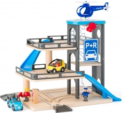 Parcheggio multipiano in legno con pista di atterraggio per elicottero