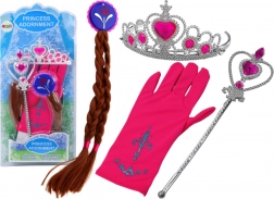Set di accessori per piccole principesse Bacchetta Guanti Corona Treccine